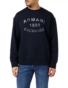 Armani Exchange Męska bluza z okrągłym dekoltem, nadruk logo z przodu, mankiet, niebieski, XS - Bluzy męskie - miniaturka - grafika 1