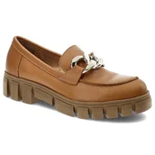 Mokasyny damskie - Brązowe Półbuty Nessi Modne Skórzane Mokasyny Damskie - miniaturka - grafika 1