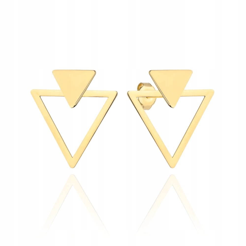 Kolczyki złote 585 podwójne trójkąty na sztyfcie delikatny design 14k