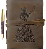 Notesy i bloczki - Notes Dziennik Skórzany Postarzany Vintage 20 X 15Cm Z Motywem Panny Młodej - miniaturka - grafika 1