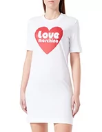 Sukienki - Love Moschino Damska sukienka z krótkim rękawem, krój regularny, Optical White, rozmiar 48, optical white, 48 - miniaturka - grafika 1
