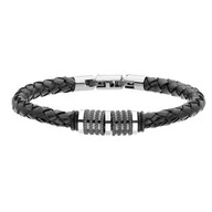 Bransolety męskie - Czarne i srebrne charmsy na grubym plecionym rzemieniu męska bransoletka - Manoki - miniaturka - grafika 1