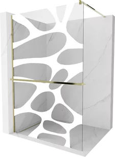 Mexen Kioto+ ścianka prysznicowa z półką Walk-in 90 x 200 cm, biały wzór, złota - 800-090-121-50-97 - Ścianki i drzwi prysznicowe - miniaturka - grafika 1