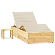 Leżaki ogrodowe - Ogrodowy leżak z kremową poduszką w zestawie ze stolikiem - Mitros - miniaturka - grafika 1