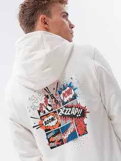 Bluzy męskie - Bluza męska hoodie z nadrukiem na plecach - ecru V3 B1357 - grafika 1