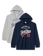 Bluzy męskie - JACK&JONES PLUS Męska bluza z kapturem JJETHAN Sweat Hood 2PK PLS MP, granatowy blezer/pak: granatowy + LGM, 3XL, Navy Blazer/opakowanie: granatowy blezer + Lgm, 3XL - miniaturka - grafika 1