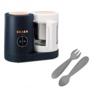 Beaba Babycook Neo Night Blue + EZPZ Komplet silikonowych sztućców Mini Utensils Zestaw - Akcesoria do karmienia - miniaturka - grafika 1