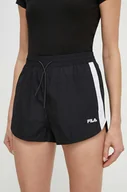 Spodenki damskie - Fila szorty Limassol damskie kolor czarny wzorzyste high waist FAW0775 - miniaturka - grafika 1