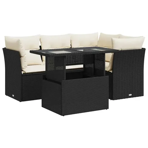 Zestaw wypoczynkowy rattan PE czarny z poduszkami, wymiary 55x62x69 cm