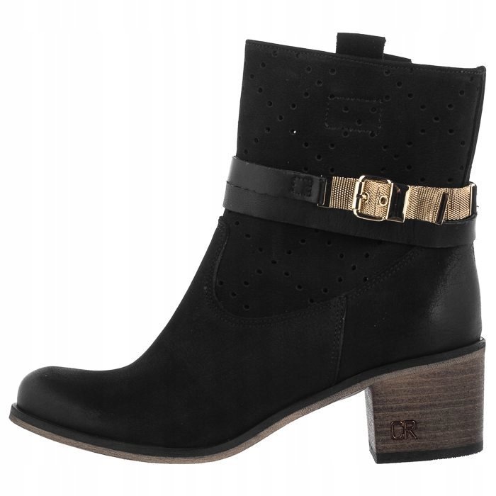 Carinii b5099-360 ażurowe botki czarne damskie klocek r.36