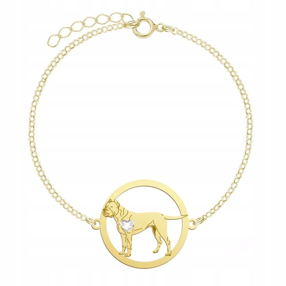 Bransoletka Złota z psem Dog Argentyński 925 Prezent DEDYKACJA GRAWER