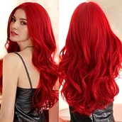 Pozostałe akcesoria fryzjerskie - TEMU Peruka z eleganckim falistym włosiem dla kobiet - wysokotemperaturowe włókno, żywe czerwone lokówki, środkowy rozmiar, odpowiednia na każdą - miniaturka - grafika 1