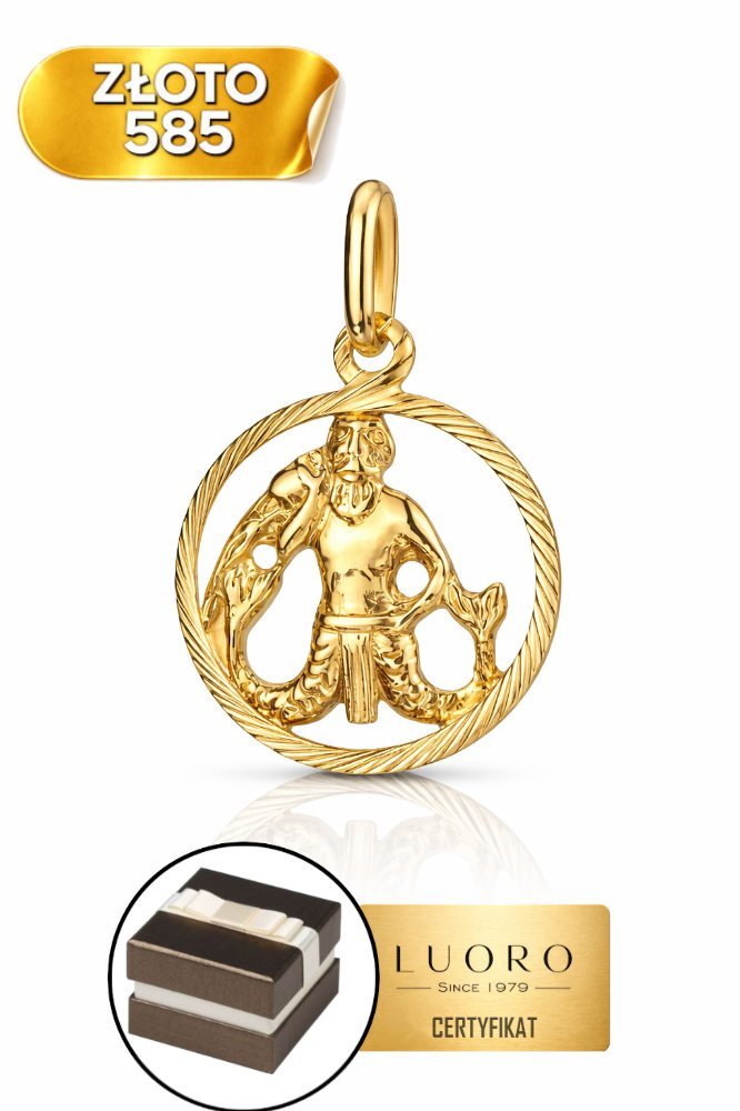 ZAWIESZKA ZŁOTA 585 14K ZNAK ZODIAKU WODNIK 15 MM ELEGANCKA PRESTIŻOWA