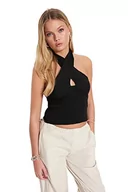 Body - Trendyol Damska bluzka slim fit bodycon wiązana na szyi, Czarny, S - miniaturka - grafika 1