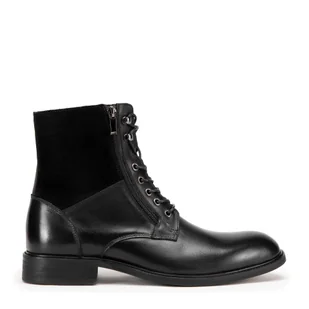 Męskie trzewiki ze skóry zamszowej i licowej czarne - Półbuty męskie - miniaturka - grafika 1