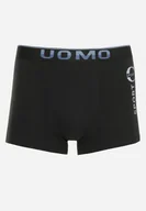 Majtki męskie - Ciemnoszare Gładkie Majtki Bokserki z Bawełny z Gumką i Napisem Klevista - miniaturka - grafika 1