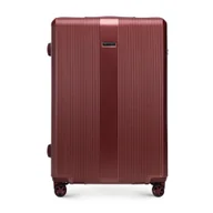 Walizki - Duża walizka z polikarbonu w pionowe tłoczenia burgund - miniaturka - grafika 1