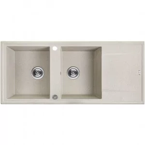 Laveo SBE 421T Zlewozmywak granitowy2 komory z ociekaczem Wymiary 500x1160x185 mm Wymiar szafki 900 mmWyko$492czenie be$493W zestawie z syfonem Space Saving i korkiem automatycznym - Zlewozmywaki - miniaturka - grafika 1