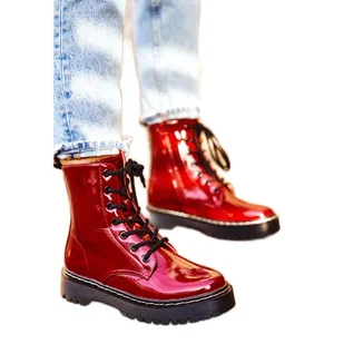 S.Barski Botki Damskie Trapery Czerwone Kognito - Botki damskie - miniaturka - grafika 1