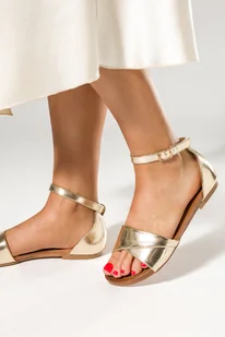 Złote sandały błyszczące płaskie damskie z zakrytą piętą pasek wokół kostki Casu K24X10-G-39 - Sandały damskie - miniaturka - grafika 1