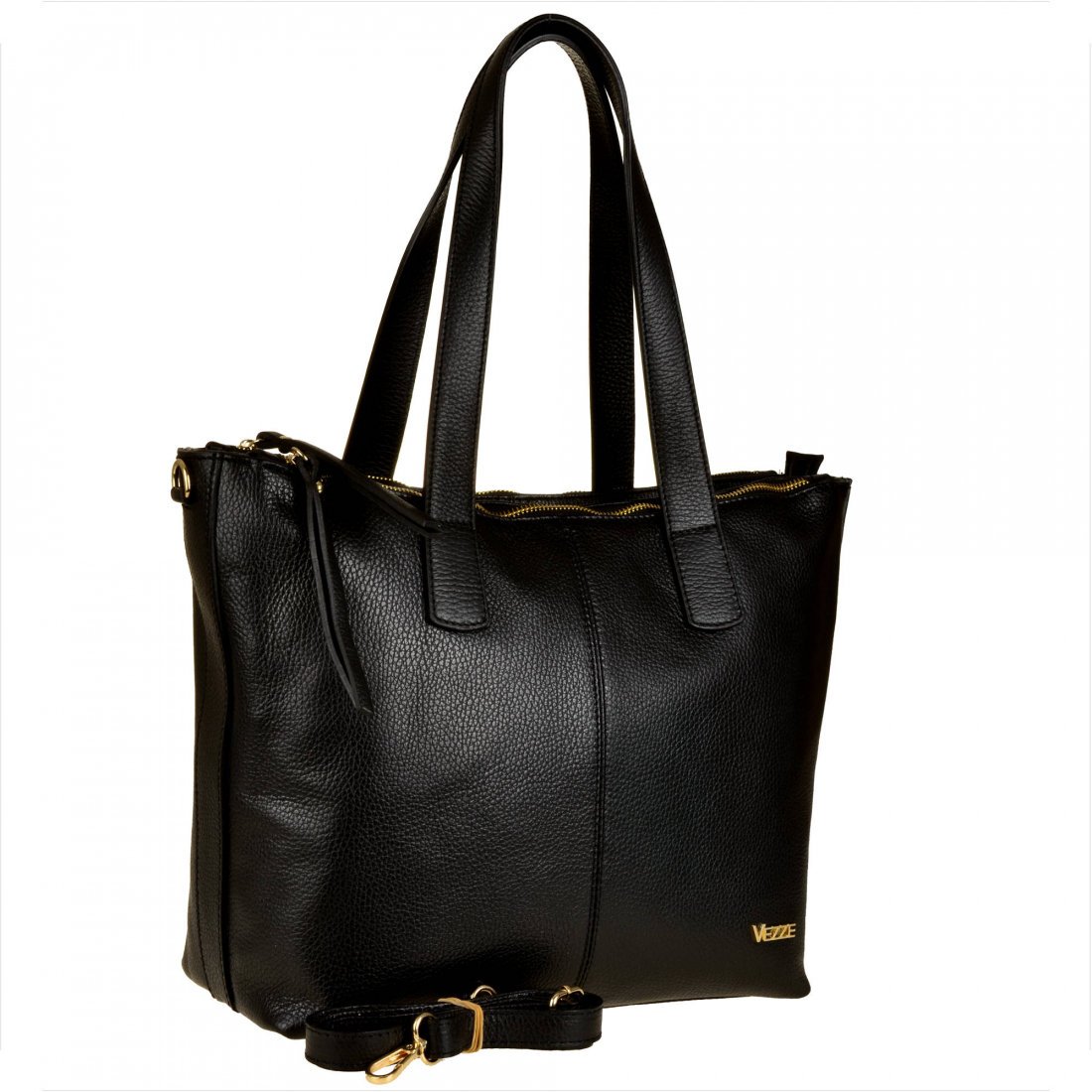 VEZZE Włoska torebka shopper skórzana czarna