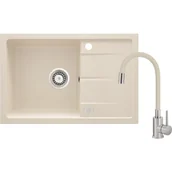 Zlewozmywaki - Zlewozmywak jednokomorowy z ociekaczem i baterią DEANTE Leda ZRD G5113 Beżowy 44x67 - miniaturka - grafika 1