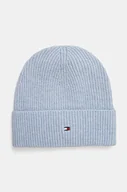 Czapki damskie - Tommy Hilfiger czapka z domieszką wełny kolor niebieski z cienkiej dzianiny AW0AW16633 - miniaturka - grafika 1