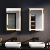 Szafki łazienkowe - SONNI Metalowa szafka lustrzana z oświetleniem LED 38x60x14 cm, Ściemnialny przełącznik dwudotykowy, 1 drzwi, Bezprzewodowa konstrukcja zawiasów Szafka ścienna, Szafka łazienkowa, Gniazdo golarki, Regulowane przegrody - miniaturka - grafika 1