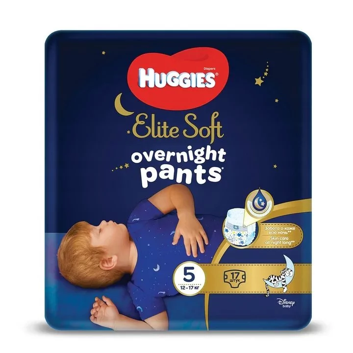 Huggies Elite Soft Overnights Pants 5 12-17 kg pieluchomajtki na noc x 17 szt