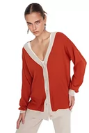 Swetry damskie - Trendyol Damski standardowy standardowy kardigan z dzianiny z dekoltem w serek, Brązowy, L - miniaturka - grafika 1