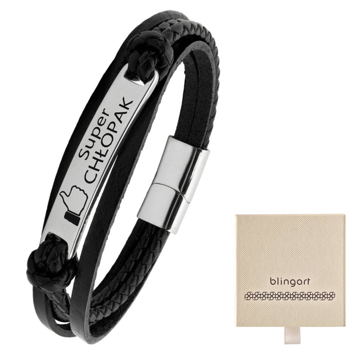 Bransoletka męska skórzana z GRAWEREM plecionka