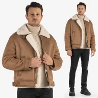 Kurtki męskie - Kurtka Męska Kożuch Z Kołnierzykiem Pilotka Ocieplana Brązowa S - miniaturka - grafika 1