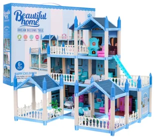 3-piętrowy domek dla lalek Prezent dla dziewczynek 6+ Niebieska willa z wyposażeniem - Zabawy w naśladowanie dorosłych - miniaturka - grafika 5