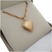 Naszyjniki - ZŁOTY NASZYJNIK SERCE SERDUSZKO OTWIERANE / PUZDERKO STAL CHIRURGICZNA 45CM - miniaturka - grafika 1