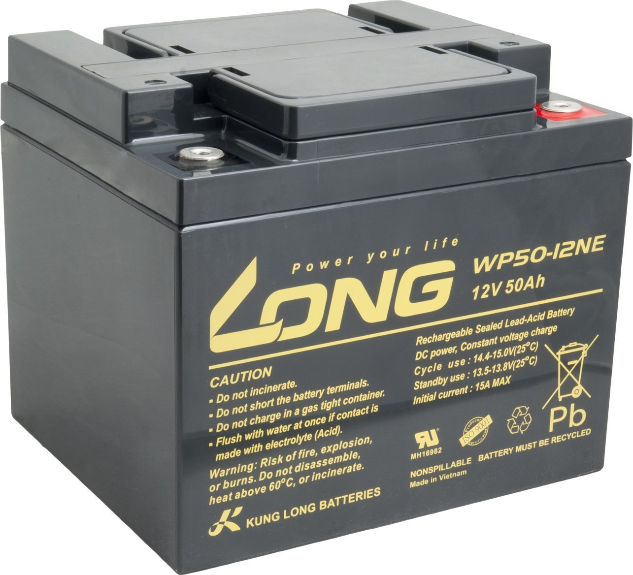 Long Long 12V 50Ah olověný akumulátor DeepCycle AGM M6 WP50-12NE PBLO-12V050-F8AD