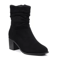 Botki damskie - Botki damskie czarne S.Barski HY 52-516 saszki na obcasie jesienne zamsz-41 - miniaturka - grafika 1