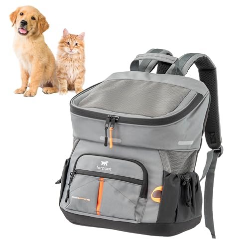 Ferplast Plecak dla psa VOYAGER BACKPACK, torba na zakupy dla kota, torba na psy, szeroki otwór, regulowane paski, pasek bezpieczeństwa, z poduszką, maks. 10 kg, 33 x 23 x 41 H, szary