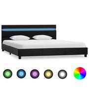 Łóżka - vidaXL Rama łóżka z LED, czarna, sztuczna skóra, 160 x 200 cm - miniaturka - grafika 1