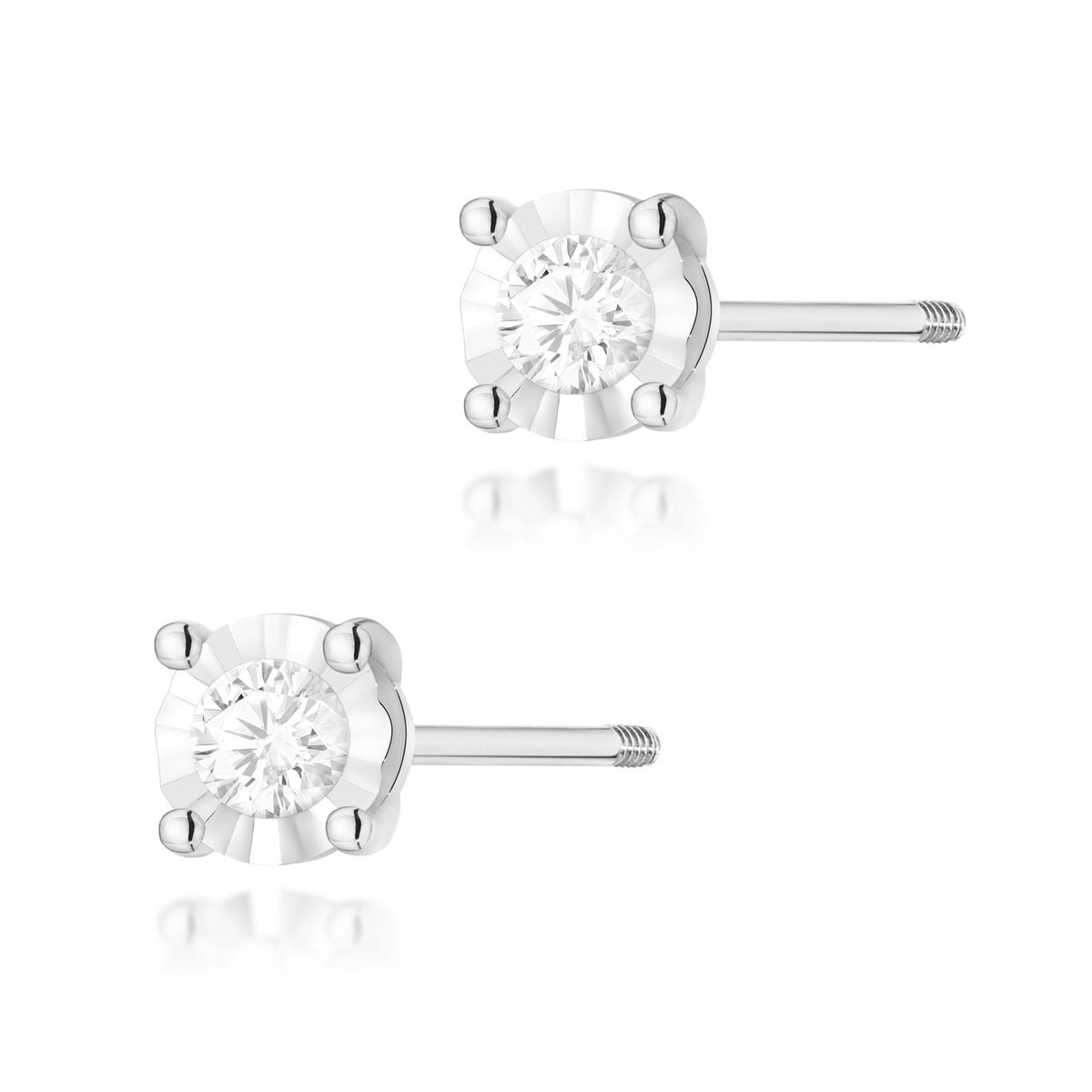 Złote kolczyki Diament 2 x 0,08ct białe złoto sztyft zakręcany pr. 585