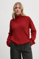 Swetry damskie - Tommy Hilfiger sweter damski kolor bordowy z golfem WW0WW43094 - miniaturka - grafika 1