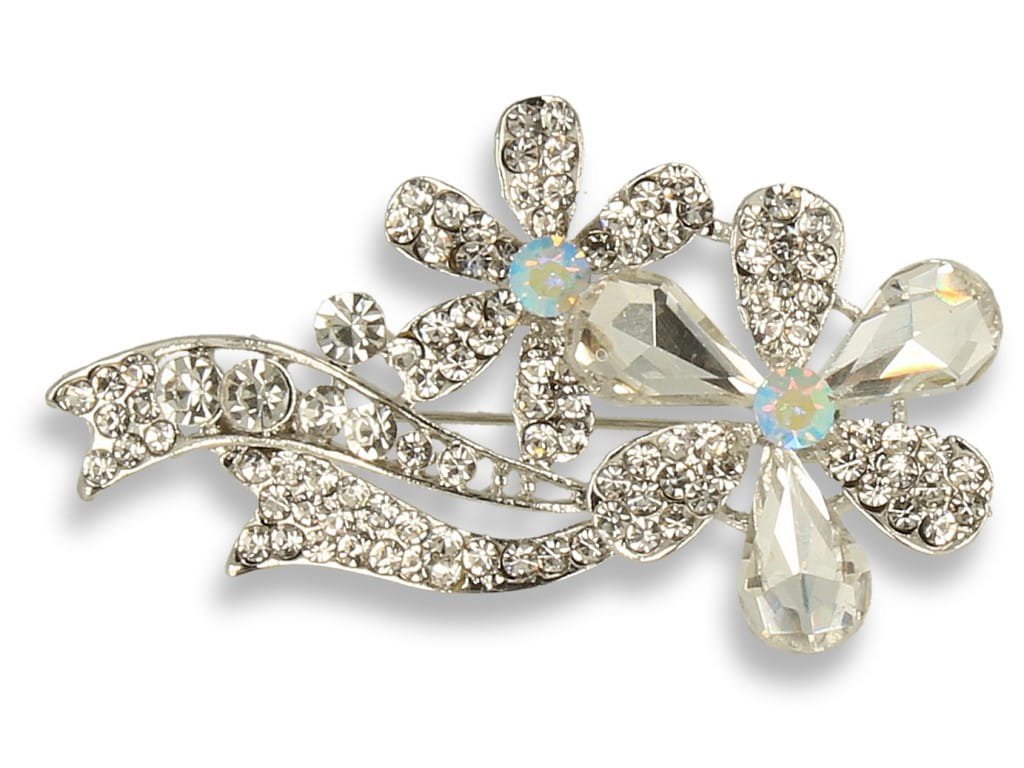 Broszka Damska Srebrna Kwiat Z Kamieniami