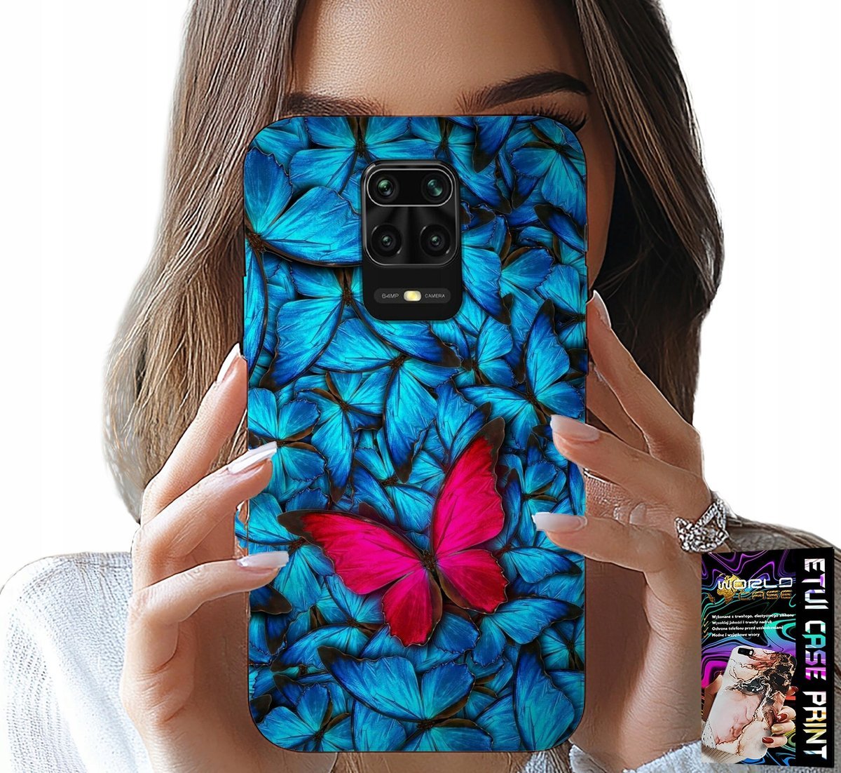 ETUI DO XIAOMI NOTE 9 PRO / 9S - NIEBIESKIE MOTYLKI, MOTYL, KOBIECE WZORY