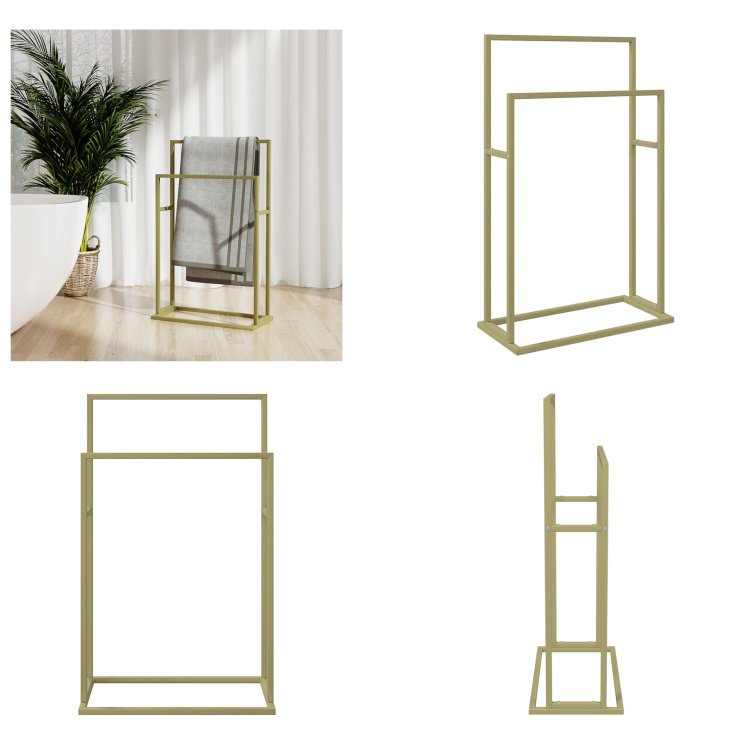 vidaXL Wieszak na ręczniki złoty 48x24x78,5 cm żelazny - Uchwyt na ręczniki - Wolnostojący wieszak na ręczniki - Półka łazienkowa - Wolnostojący wieszak na ręczniki