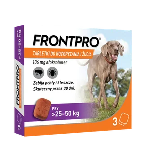 Frontpro tabletki na pchły i kleszcze XL 136mg 25-50kg x 3tabl + Frontline Dozownik na woreczki GRATIS! - Artykuły przeciw pasożytom - miniaturka - grafika 2
