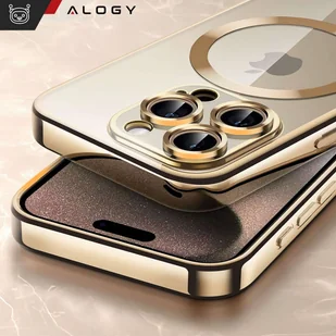 Etui MagSafe Case do iPhone 15 Pro Max Glamour Luxury obudowa Slim Ring Alogy Złote przezroczyste + Szkło - Etui i futerały do telefonów - miniaturka - grafika 5