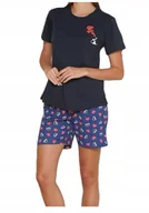 Piżamy damskie - Komplet piżamowy damski - granatowa góra i spodenki w serduszka XL - miniaturka - grafika 1