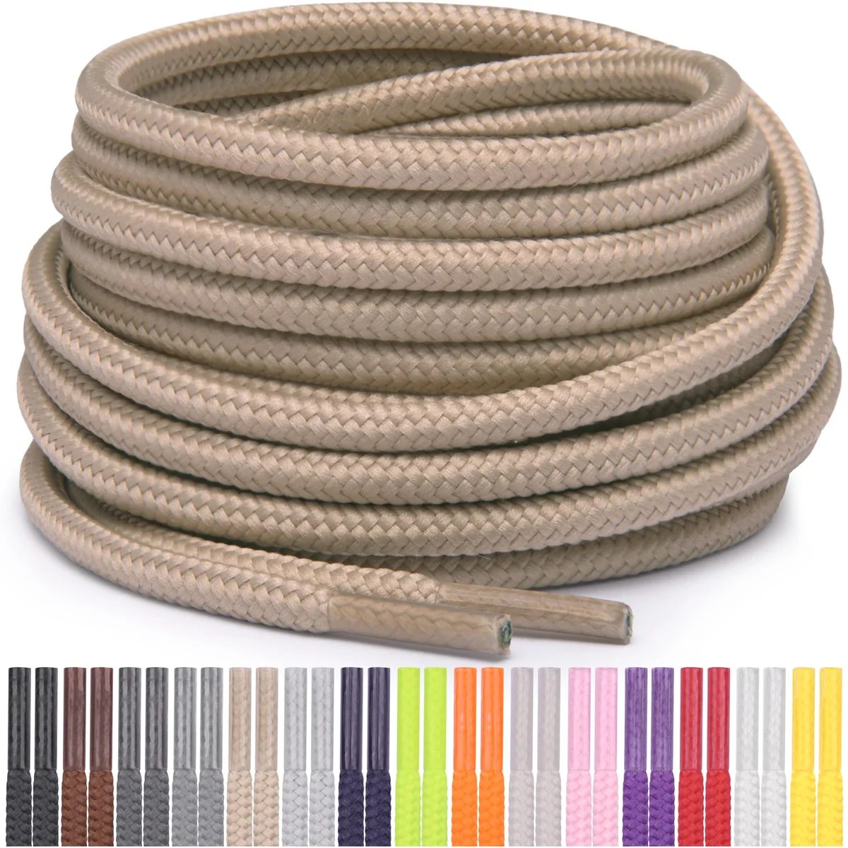 Miscly Sznurówki Okrągłe do Obuwia, Adidasów i Butów Wysokich, Dostępne w Wielu Długościach i Kolorach (Khaki, 114 cm)