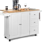 Ręczniki - KOMFOTTEU wyspa kuchenna z blatem, wolnostojący drewniany wózek kuchenny, wózek do serwowania z wieszakiem na ręczniki, wózek kuchenny i wyspa kuchenna 136x76x91cm, biały - miniaturka - grafika 1
