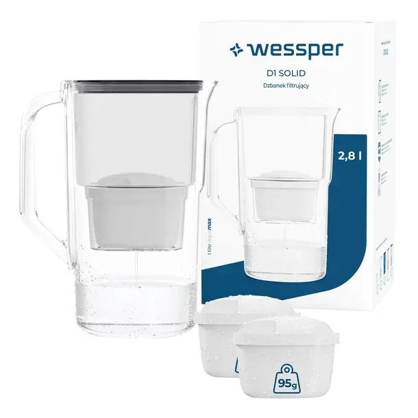 Dzbanek filtrujący plastikowy Wessper D1 SOLID 2,8l czarny + 3x filtr