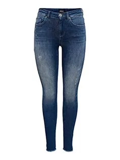 Spodnie damskie - ONLY Jeansy damskie o kroju skinny Fit ONLBlush Life Mid Ankle Raw, niebieski (Dark Blue Denim), (XS) W x 30L - grafika 1
